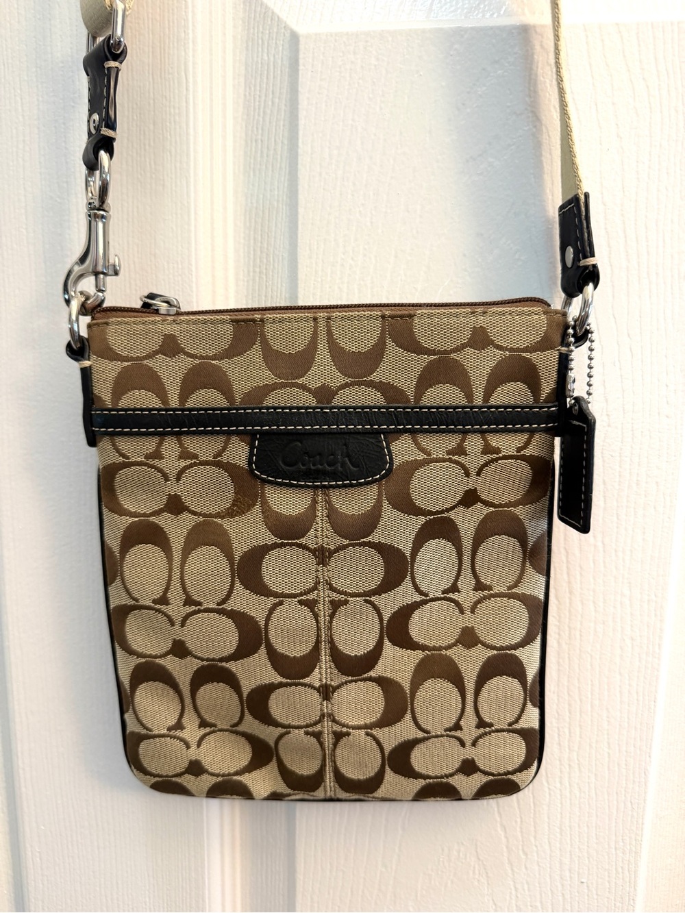 Vintage Coach Signature Canvas Crossbody Messenger Bag, CC Jacquard, Brown/Tan